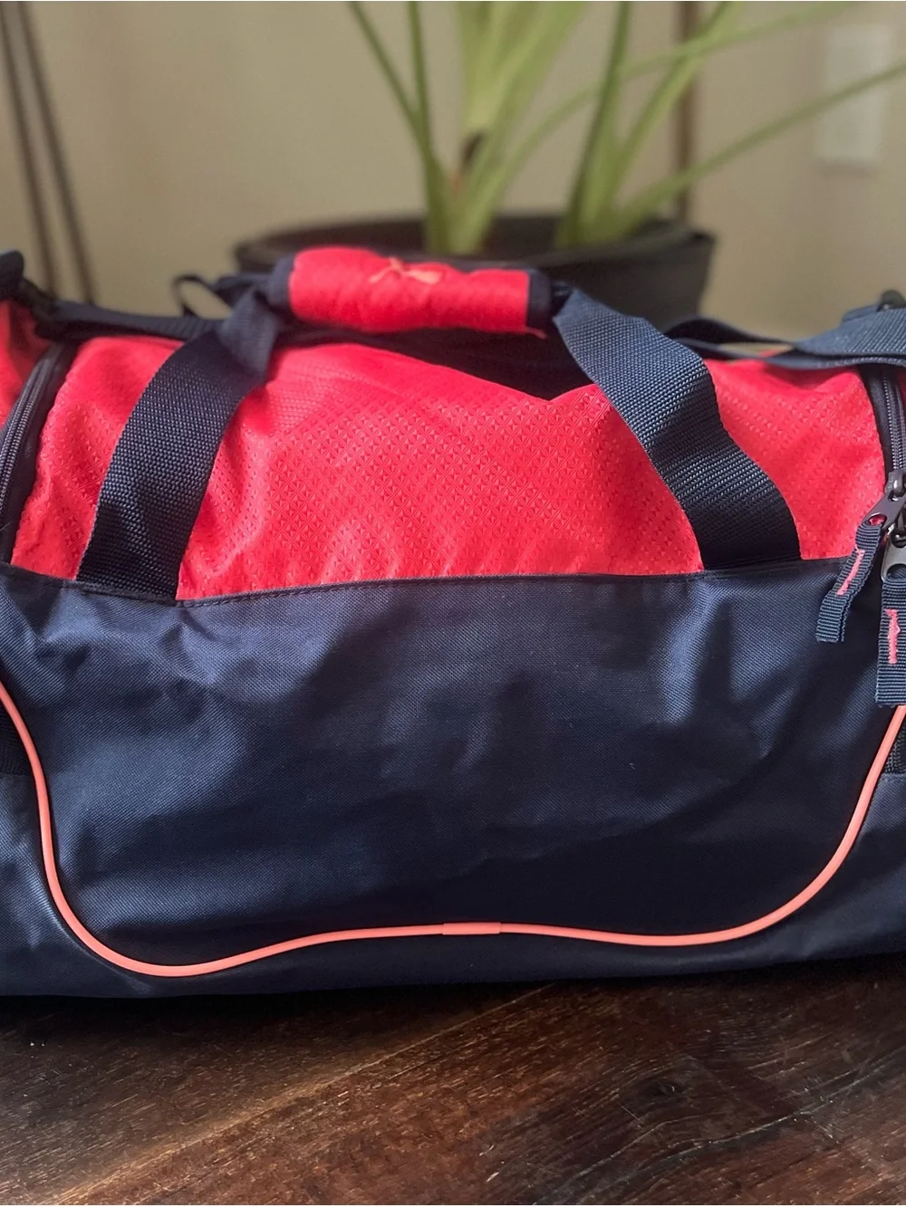 Brand New! Puma Coral Pink and Navy Sport Duffle with Coral Accents